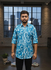 Men Regular Fit Self Design Spread Collar Casual Shirt (L-2)