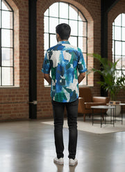 Men Slim Fit Self Design Spread Collar Casual Shirt(L-2)