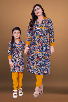 Mother Daughter  designed beautiful printed dual Top pant set Combo