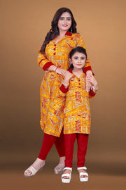 Mother Daughter  designed beautiful printed dual Top pant set Combo