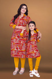 Mother Daughter  designed beautiful printed dual Top pant set Combo