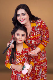 Mother Daughter  designed beautiful printed dual Top pant set Combo