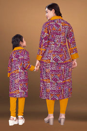 Mother Daughter  designed beautiful printed dual Top pant set Combo