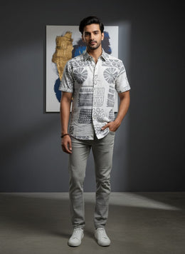 Men's Shirt Comfortable Sleeve Shirt's Casual Textured Shirt(L-2)