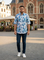 Men Regular Fit Self Design Spread Festive Shirt (L-2)