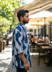 Men Boxy Fit Self Design Spread Collar Casual Shirt(L-2)