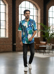 Men Slim Fit Self Design Spread Collar Casual Shirt(L-2)