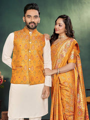 *🤩🥳 New Launching Couple Combo (Men's Kurta+Koti & Women Saree) Collection BY SAATHEE 🥳🤩**👩🏻‍❤️‍👨🏼MOH-MAYA-2👩🏻‍🤝‍👨🏼*
