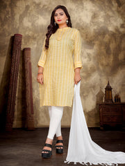 Special occasions pure lilen cotton jequard Fabric Girls Kurti with Pants