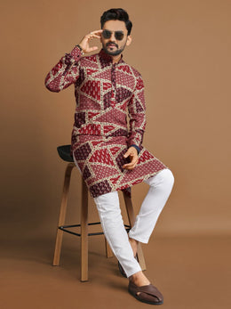 Men Printed, Self Design Cotton Linen  Kurta