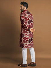 Men Printed, Self Design Cotton Linen  Kurta