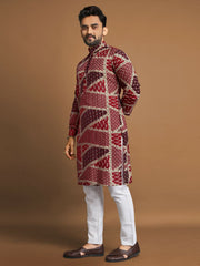 Men Printed, Self Design Cotton Linen  Kurta