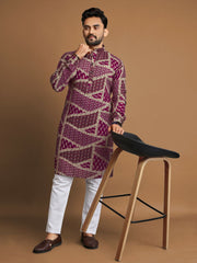 Men Printed, Self Design Cotton Linen  Kurta