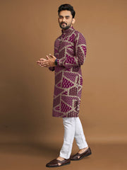 Men Printed, Self Design Cotton Linen  Kurta