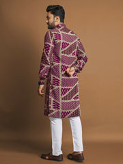 Men Printed, Self Design Cotton Linen  Kurta