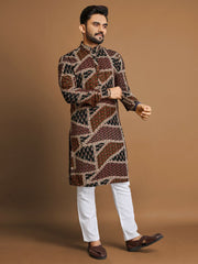Men Printed, Self Design Cotton Linen  Kurta