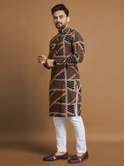 Men Printed, Self Design Cotton Linen  Kurta