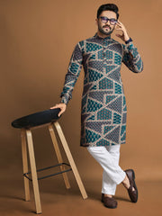 Men Printed, Self Design Cotton Linen  Kurta