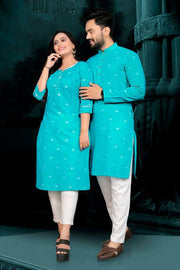 🦋 Presenting for Coming Festivals Special occasions pure lilen cotton jequard Fabric Girls Kurti with Pants and Men’s kurta with payjama✨💥