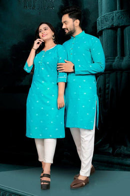 🦋 Presenting for Coming Festivals Special occasions pure lilen cotton jequard Fabric Girls Kurti with Pants and Men’s kurta with payjama✨💥