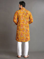 Men Printed, Self Design Cotton Linen  Kurta