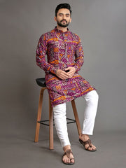 Men Printed, Self Design Cotton Linen  Kurta