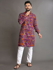 Men Printed, Self Design Cotton Linen  Kurta