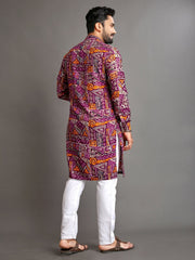 Men Printed, Self Design Cotton Linen  Kurta