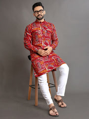 Men Printed, Self Design Cotton Linen  Kurta