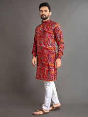 Men Printed, Self Design Cotton Linen  Kurta