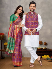 🤩🥳 New Launching Couple Combo (Men's Kurta+Koti & Women Saree) Collection BY SAATHEE 🥳🤩*