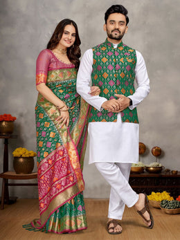🤩🥳 New Launching Couple Combo (Men's Kurta+Koti & Women Saree) Collection BY SAATHEE 🥳🤩*