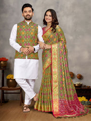 🤩🥳 New Launching Couple Combo (Men's Kurta+Koti & Women Saree) Collection BY SAATHEE 🥳🤩*