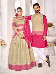 Men's Koti Kurta Set & Women Lehenga
