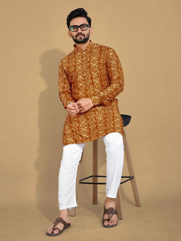 Men Printed, Self Design Cotton Linen  Kurta