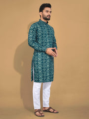 Men Printed, Self Design Cotton Linen  Kurta